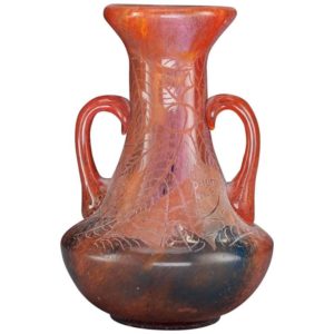 Daum Nancy Acid Etched and Variegated Applied Handled Vase