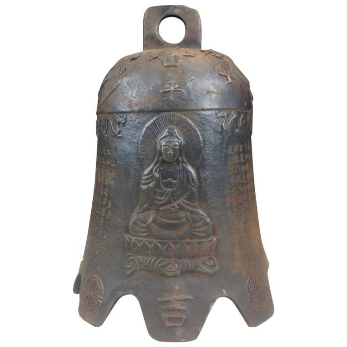 19th Century Chinese Iron Buddha Dragon Temple Bell