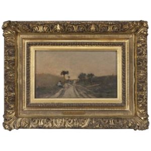 Charles François Daubigny Oil on Panel Figures Along a Road