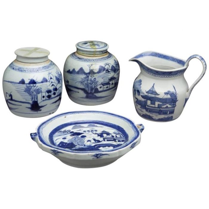 Antique Blue/White Canton Export Porcelain. 19th Century