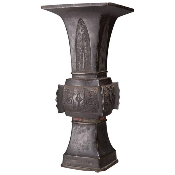Ming Dynasty Chinese Bronze Gu-Form Vase, 17-18th Century