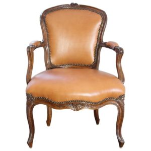 Louis XV Period Leather Upholstered Fauteuil Armchair, 18th Century