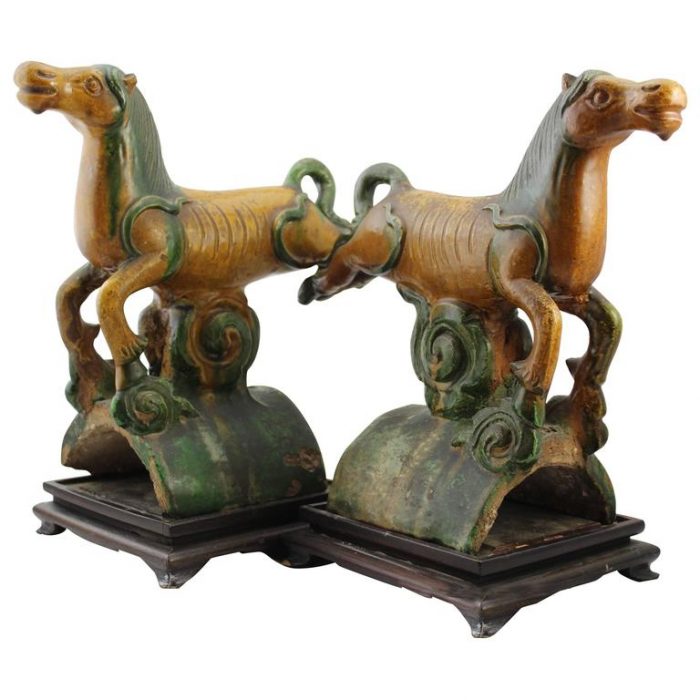 Qing Dynasty Pair of Emperor Horse Roof Tiles