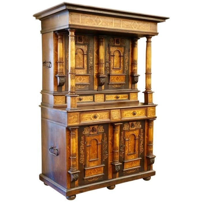 18th-19th Century Inlaid Alsatian Deux Corps Sideboard Armoire, Louis XIV