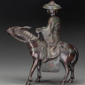 Qing Chinese Bronze and Cloisonné Figural Group ‘Man on Horseback’