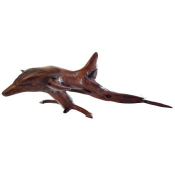 Mid-Century Modern Large Driftwood Carved Marine Dolphin Sculpture