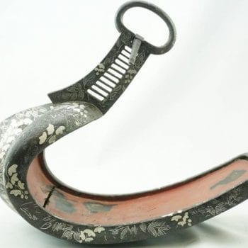 Pair of Edo 18th/19th Century Silver Inlaid Samurai Abumi Japanese Iron Stirrups