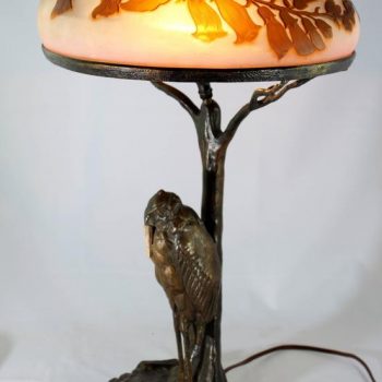 Emile Galle, Peter Tereszcuk Bronze and Cameo Glass Art Nouveau Lamp