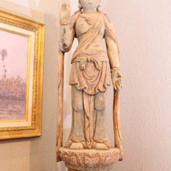 19th Century 40″ Chinese Polychromed Statue or Guanyin or Buddha