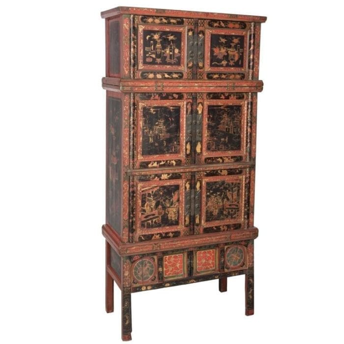 Tall Chinese Painted and Partial-Gilt Wedding Chest