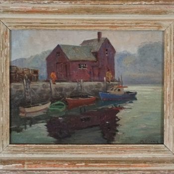 Melville F. Stark “The Boathouse” Oil on Canvas Board Mid-Century