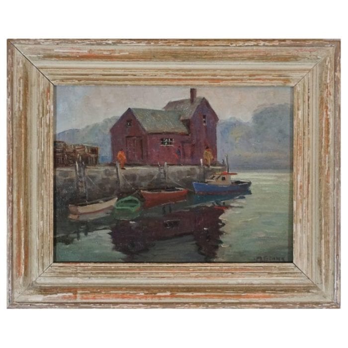 Melville F. Stark “The Boathouse” Oil on Canvas Board Mid-Century