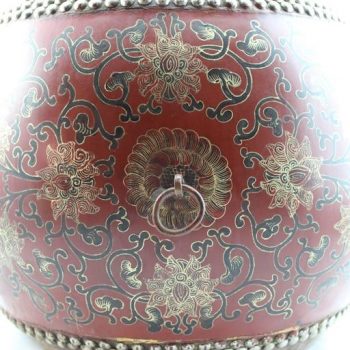 Chinese Lacquered Ceremonial Two-Sided Drum with Snare 19th Century