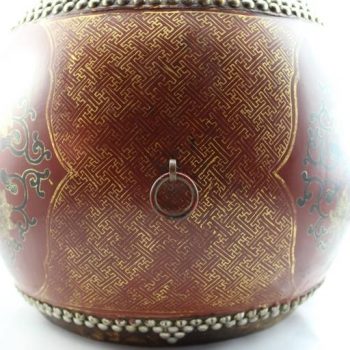 Chinese Lacquered Ceremonial Two-Sided Drum with Snare 19th Century