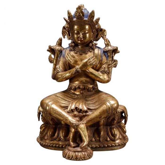 18th C. Tibetan Gilt Bronze Green Tara Buddha Statue