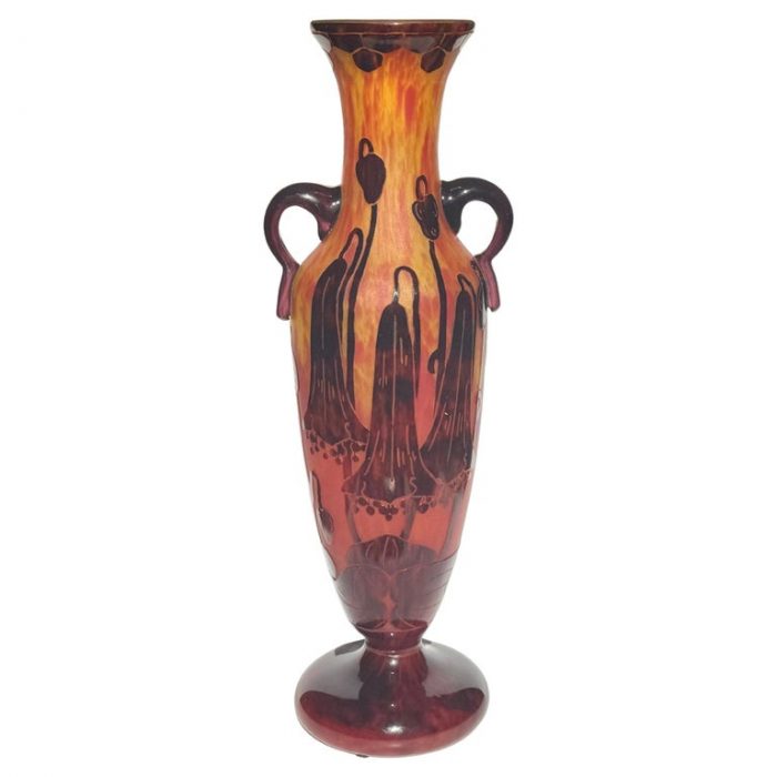 Schneider Le Verre Francaise Carved Handled Art Deco Vase