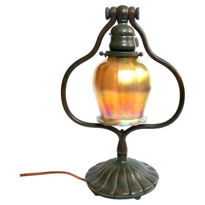 Tiffany Studios Bronze And favrile Harp Table lamp