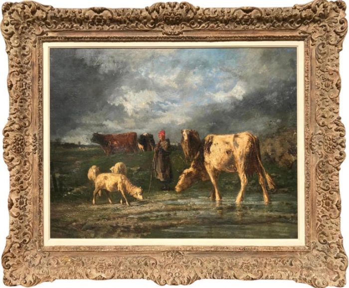 Constant Troyon Shepherdess After The Storm Large Oil Painting