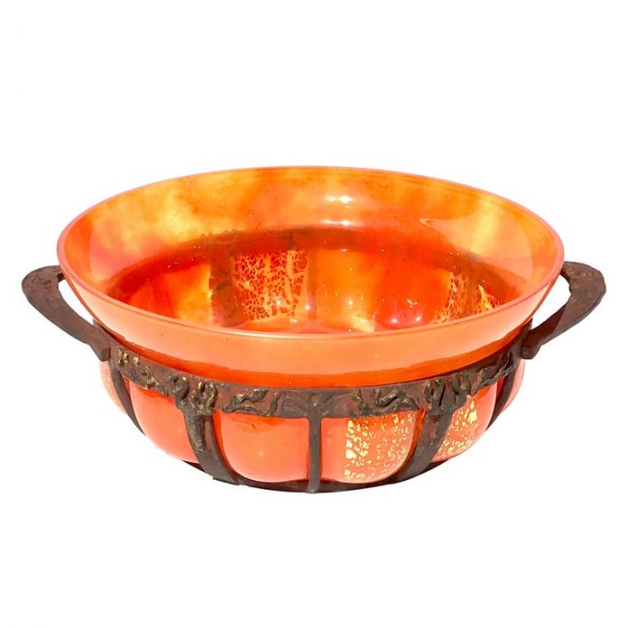 Daum Nancy Glass and Louis Majorelle iron Art Nouveau Bowl