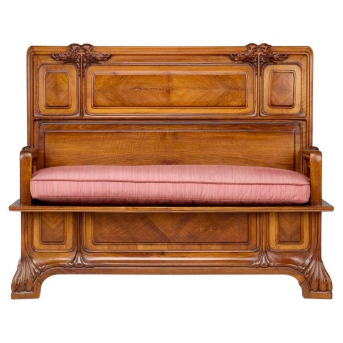 Louis Majorelle Aux Alges Carved Mahogany Bench