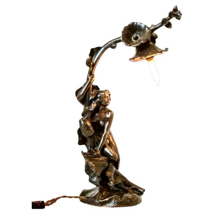Maurice Bouval Bronze Art Nouveau Table Lamp