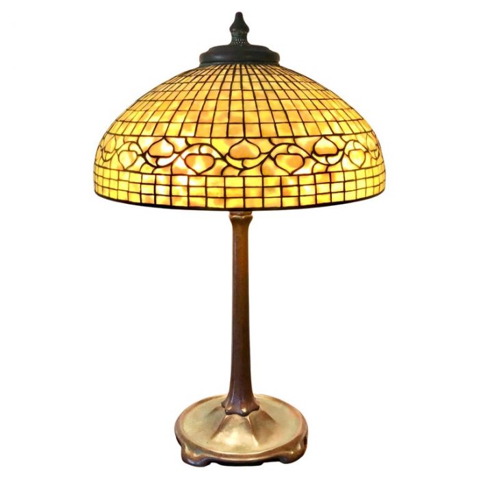 Tall Tiffany Studios Geometric 20” Vine Border Table Lamp