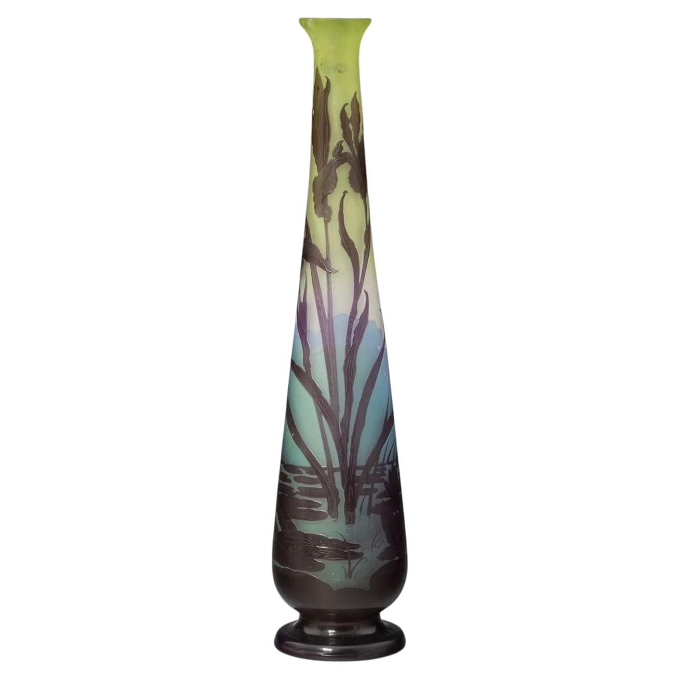 Emile Galle water Lily Cameo Glass Vase Circa 1900